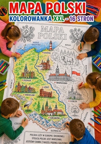 MAPA POLSKI KOLOROWANKA XXL 16 STRON