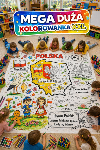 POLSKA  MEGA DUŻA KOLOROWANKA XXL MAPA POLSKI -28 STRON  