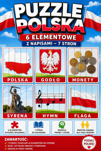 PUZZLE POLSKA - 6 ELEMENTÓW Z NAPISAMI