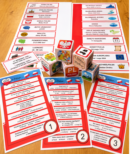 POLSKA - CO CO O NIEJ WIESZ?  - WIEDZA W PIGUŁCE + QUIZ, KOSTKI SPRAWDZAJĄCE WIEDZĘ - 21 STRON  