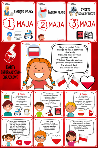 MAJOWE ŚWIĘTA - KARTY INFORMACYJNO- OBRAZKOWE 8 STRON