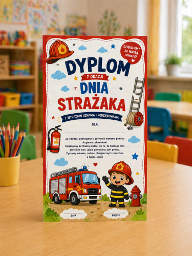 ZESTAW WYDRUKOWANY GOTOWY DO WYSYŁKI DYPLOM DZIEŃ STRAŻAKA