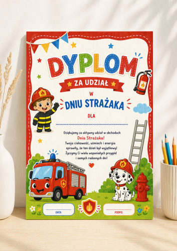 ZESTAW WYDRUKOWANY GOTOWY DO WYSYŁKI DYPLOM DZIEŃ STRAŻAKA