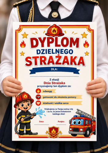 ZESTAW WYDRUKOWANY GOTOWY DO WYSYŁKI DYPLOM DZIEŃ STRAŻAKA