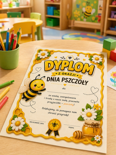 ZESTAW WYDRUKOWANY GOTOWY DO WYSYŁKI DYPLOM DYPLOM DZIEŃ PSZCZOŁY