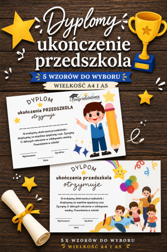 DYPLOM UKOŃCZENIA PRZEDSZKOLA W ZESTAWIE 5 WZORÓW