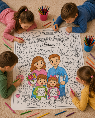 DZIEŃ MAMY I TATY, MAMA, TATA SERCA DWA KOLOROWANKA XXL 16 STRON   