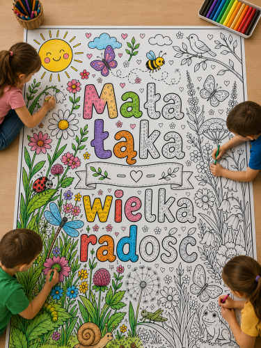 ZESTAW WYDRUKOWANY GOTOWY DO WYSYŁKI KOLOROWANKA XXL MAŁA ŁĄKA WIELKA RADOŚĆ 16 STRON 