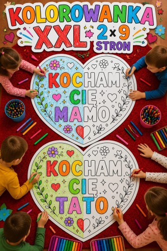 DZIEŃ MAMY I TATY KOLOROWANKA XXL 2 X 9 STRON KOCHAM CIE MAMO, KOCHAM CIE TATO.