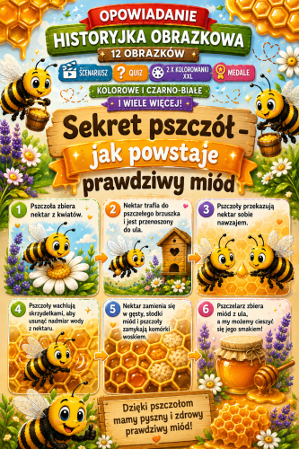 SEKRET PSZCZÓŁ - CZYLI JAK POWSTAJE MIÓD - ZESTAW POMOCY 61 STRON