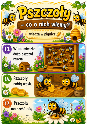 PSZCZOŁY, CO O NICH WIEMY? - PASKI INFORMACYJNE NAPIS, PLAKAT XXL, PSZCZOŁA XXL, PISANIE PO ŚLADZIE, MEDALE, LABIRYNTY, KARTY PRACY 26 STRON 