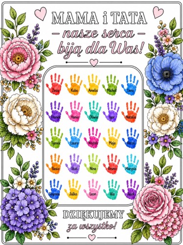 DZIEŃ MAMY I TATY PLAKAT DO ODBIJANIA RĄCZEK 16 STRON/A4 