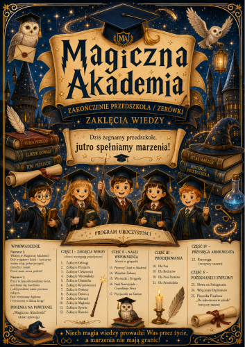 MAGICZNA AKDAEMIA - SCENARIUSZ ZAKOŃCZENIA PRZEDSZKOLA/ ZERÓWKI ROLE DLA 25 DZIECI  