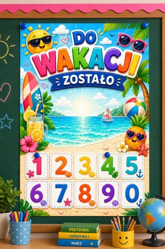 DO WAKACJI ZOSTAŁO DEKORACJA XXL 9 STRON Z PINEZKAMI,  A3/A4    