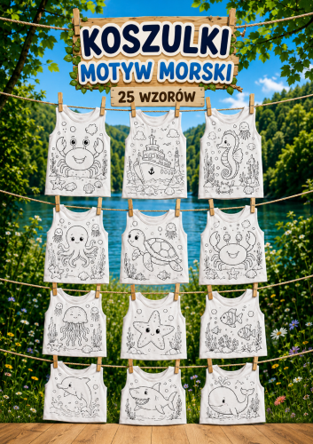 KOSZULKI MOTYW MORSKI 25 WZORÓW + KOLOROWANKA 16 WZORÓW