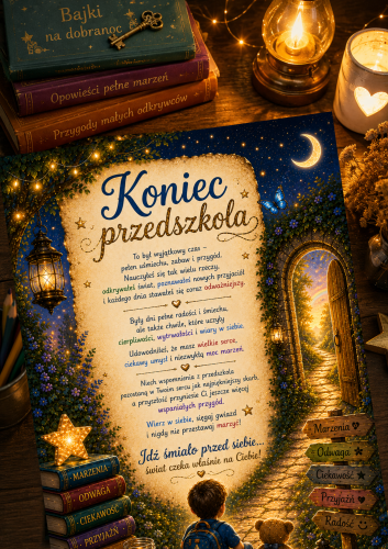 WKLEJKA DO KSIĄŻKI NA ZAKOŃCZENIE PRZEDSZKOLA/ LIST GRATULACYJNY  A4,A5 WERSJA DLA CHŁOPCÓW I DLA DZIEWCZYNEK 