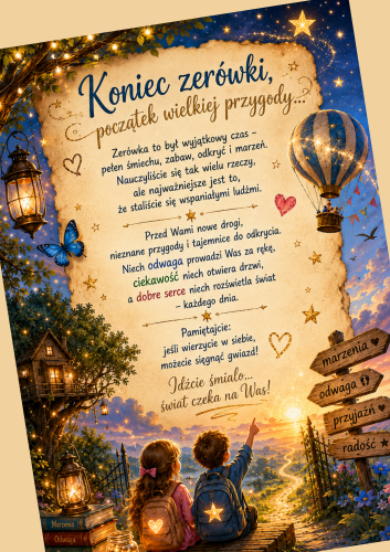 WKLEJKA DO KSIĄŻKI NA ZAKOŃCZENIE ZERÓWKI/ LIST GRATULACYJNY A4,A5