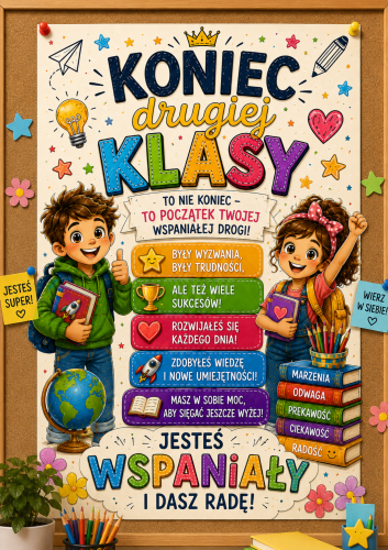 WKLEJKA DO KSIĄŻKI NA ZAKOŃCZENIE 2 KLASY A4,A5