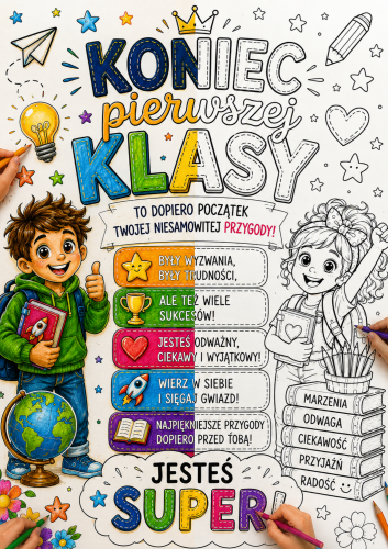 KONIEC PIERWSZEJ KLASY KOLOROWANKA  XXL   9, 16 STRON