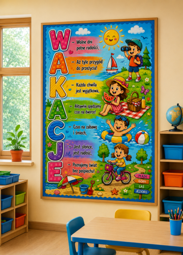WAKACYJNY PLAKAT XXL 9  STRON + KOLOROWA WKLEJKA A4 