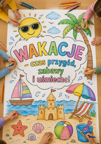 WAKACJE CZAS PRZYGÓD, ZABAWY I UŚMIECHU KOLOROWANKA XXL 16 STRON +A3+A4