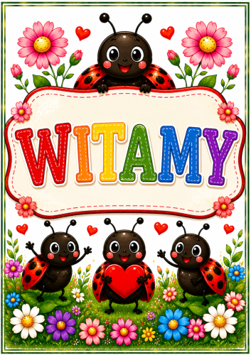 NAPISY: WITAMY, CZYTAMY, MALUJEMY, BAWIMY SIĘ, ODKRYWAMY, UCZYMY SIĘ, MARZYMY - RAZEM 7 STRON 