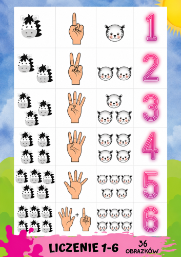 LICZENIE 1-6 ZEBRA - 36 OBRAZKÓW
