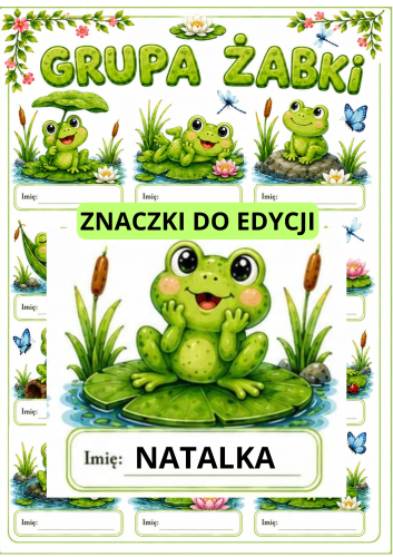 ZNACZKI GRUPA ŻABKI DO EDYCJI RÓŻNE WIELKOŚĆI: 36 ZNACZKÓW + 24 ZNACZKI RAZEM  12 STRON 
