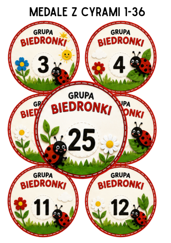 GRUPA BIEDRONKI MEDALE Z CYRAMI 1-36+ GRATIS NAPIS NASZE PRACE 