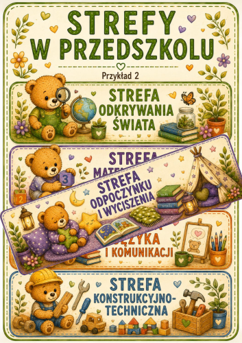 STREFY W PRZEDSZKOLU ZGODNE Z NOWĄ PODSTAWĄ PROGRAMOWĄ  Z MISIAMI 16 WZORÓW I 8 WZORÓW MAŁYCH