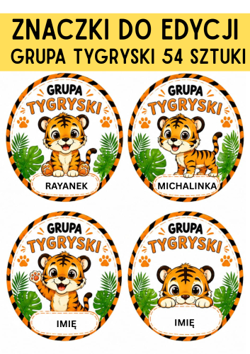 ZNACZKI DO EDYCJI GRUPA TYGRYSKI WERSJA MNIEJSZA  24 SZTUKI  I WIĘKSZA 30 SZTUK 