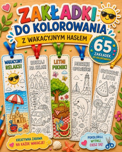 ZAKŁADKI DO KOLOROWANIA Z WAKACYJNYM HASŁEM