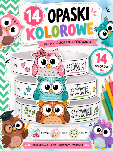 OPASKI KOLOROWE NA GŁOWĘ - SOWY- 14 WZORÓW