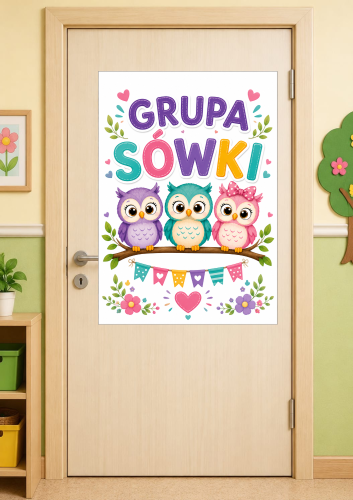 DEKORACJA XXL PLAKAT GRUPA SÓWKI A4, A3,  9 STRON 