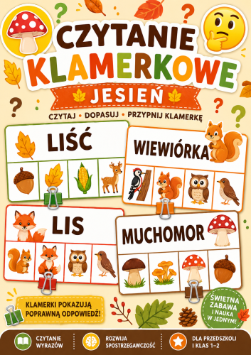 KARTY KLAMERKOWE Z CZYTANIEM - 20 OBRAZKÓW