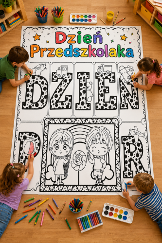 DZIEŃ PRZEDSZKOLAKA  KOLOROWANKA XXL - 9, 16 STRON + NAPIS