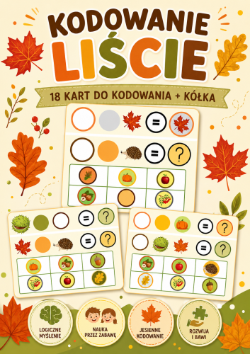 KODOWANIE LIŚCIE - 18 KART DO KODOWANIA + KÓŁKA