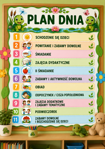 PLAN DNIA  DEKORACJA XXL PLAKAT GRUPA ŻÓŁWIKI A4, A3,  9 STRON 