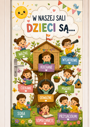 DEKORACJA NA GAZETKĘ LUB DRZWI W NASZEJ SALI DZIECI SĄ ...W ZESTAWIE PLAKAT XXL 9,12 STRON + DZIECI 9 STRON 