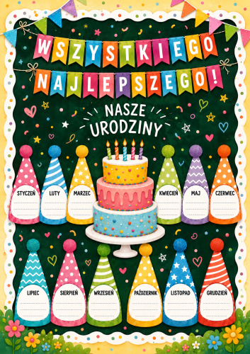 URODZINY - WSZYSTKIEGO NAJLEPSZEGO + 12 CZAPECZEK + NAPIS - RAZEM 42 STRONY