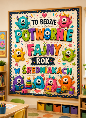 DEKORACJA, PLAKAT NA GAZETKĘ, DRZWI - TO BĘDZIE POTWORNIE FAJNY ROK W ŚREDNIAKACH- A4, A3, 9, 12 STRON 