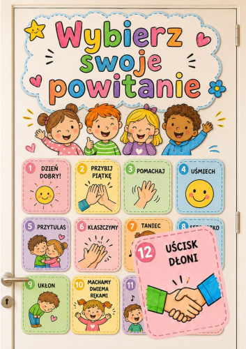 OBRAZKI NA GAZETKĘ, DRZWI - WYBIERZ SWOJE POWITANIE - A4, A3  10 STRON 