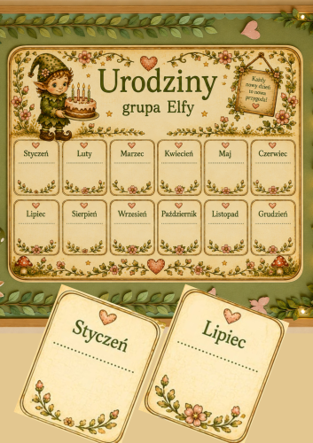 URODZINY GRUPA ELFY OBRAZKI NA GAZETKĘ  - A4, A3, 11 STRON  
