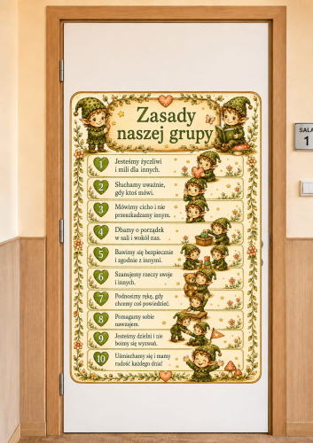 ZASADY NASZEJ GRUPY  DEKORACJA/PLAKAT XXL NA GAZETKĘ, DRZWI - A4, A3, 9, 12 STRON  