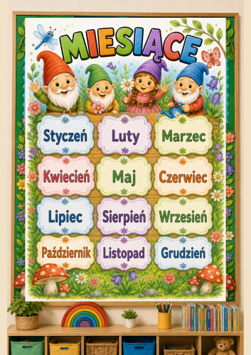 MIESIĄCE GRUPA KRASNOLUDKI -  DEKORACJA PLAKAT XXL - A4, A3, 6,12 STRON