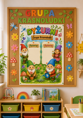 DYŻURNI GRUPA KRASNOLUDKI - DEKORACJA PLAKAT XXL - A4, A3, 6 STRON 