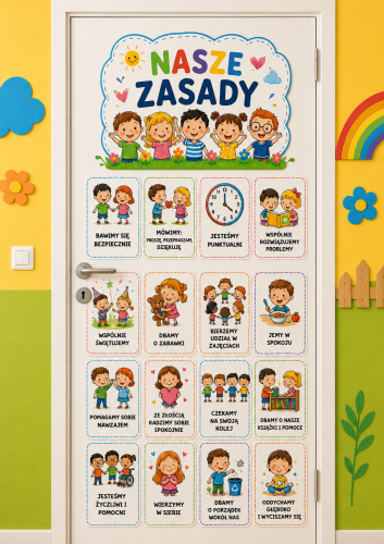 NASZE ZASADY - ZESTAW 16 OBRAZKÓW DEKORACJA NA DRZWI LUB GAZETKĘ