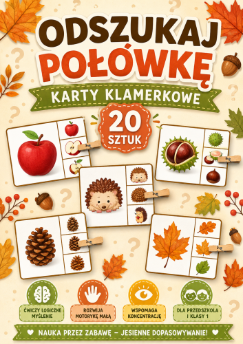 ODSZUKAJ POŁÓWKĘ - JESIEŃ KARTY KLMERKOWE 20 KART 
