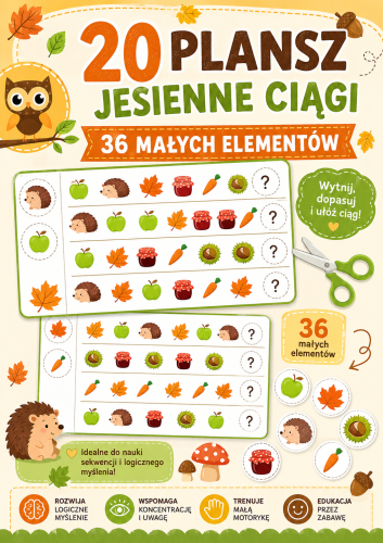 CIĄGI Z JESIENNYMI DARAMI - 20 PLANSZ JESIENNE CIĄGI 36 MAŁYCH ELEMENTÓW