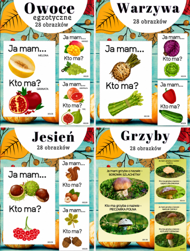 5 JESIENNYCH ZESTAWÓW KARTY DO GRY - JA MAM...KTO MA? 